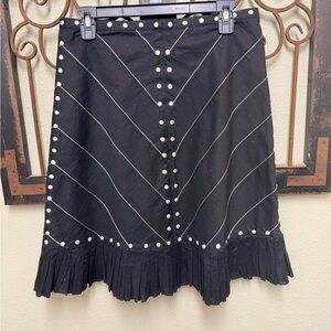 Anthropology Odille Black A-Line Skirt with White Detailing